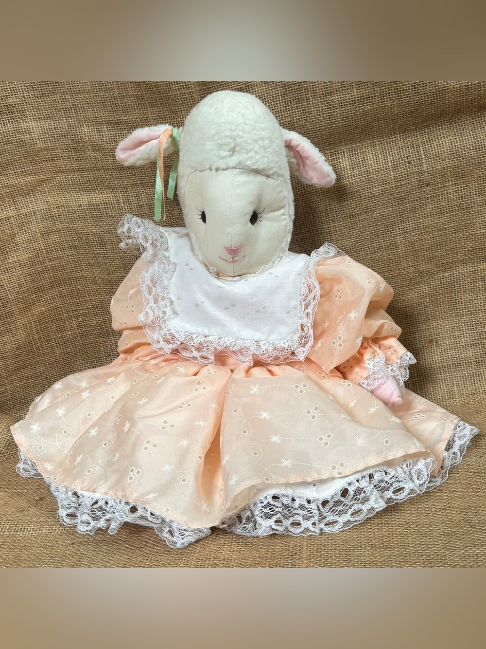 Vintage Handmade Plush Lamb Doll Stuffed Animal Anthropomorphic Grandmacore